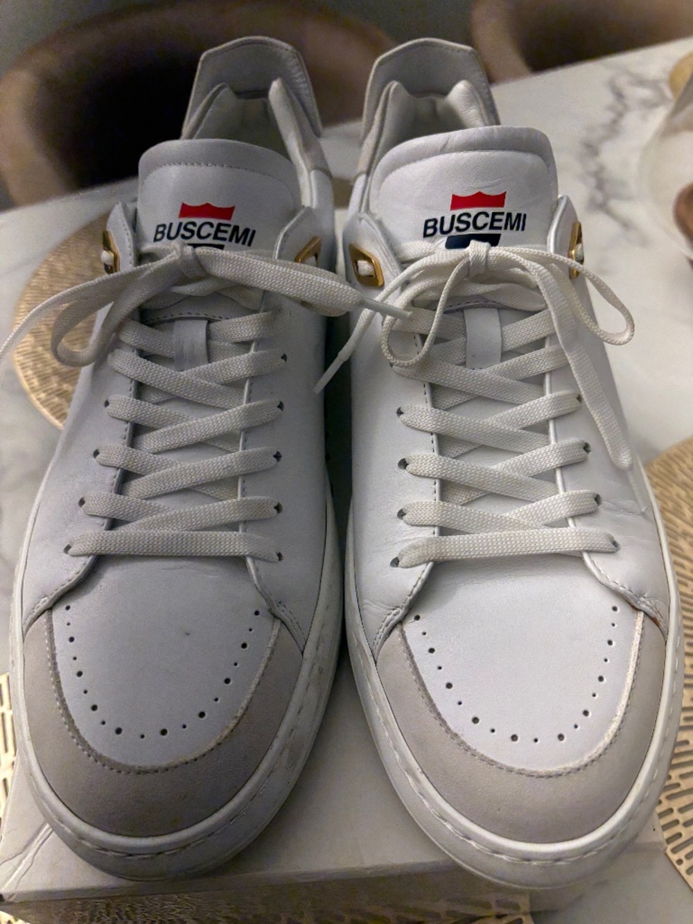 Mens white Buscemi Uno low-top sneakers are crafted from premium calf leather i
